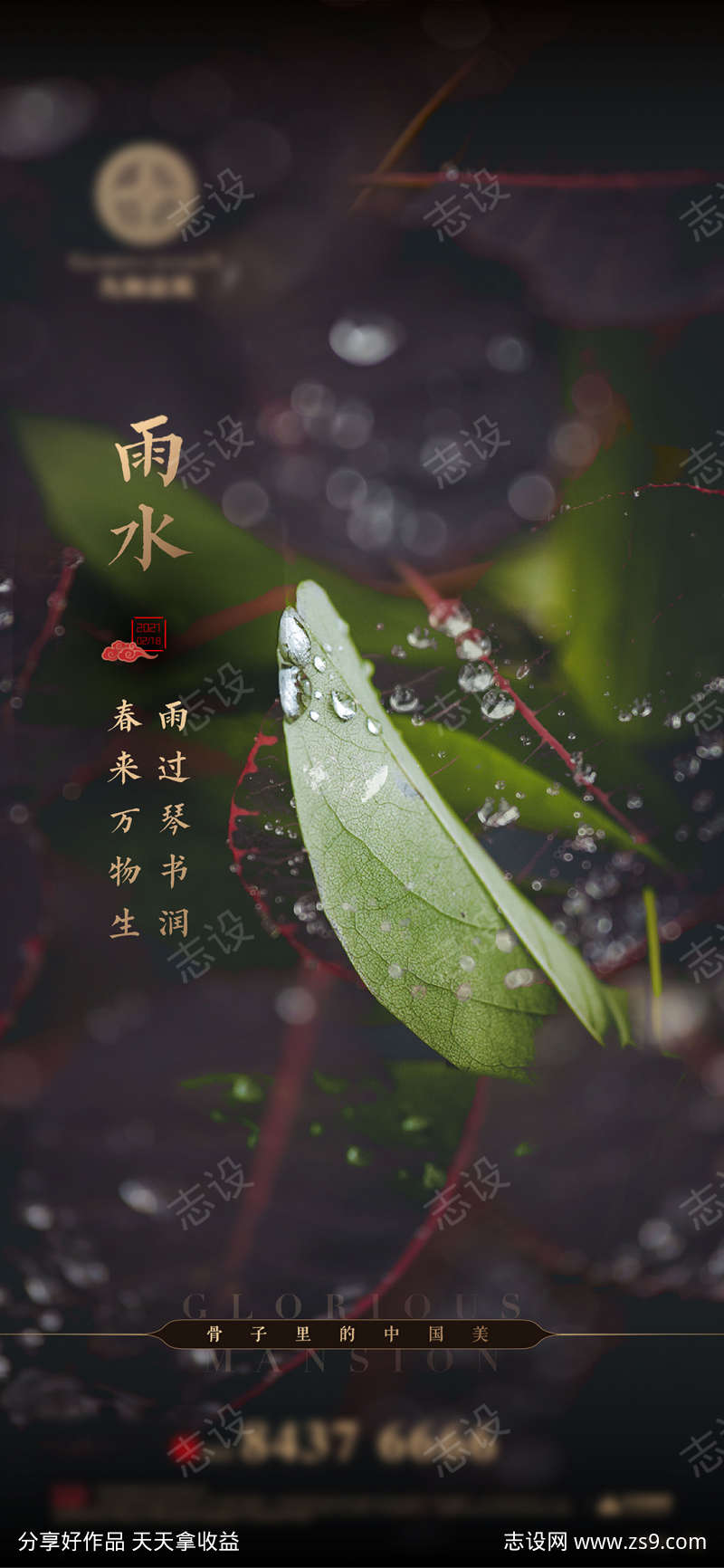 中式雨水节气海报