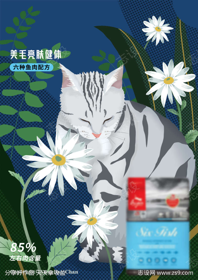 猫粮产品系列插画海报