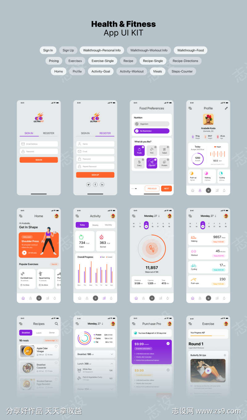 Health & Fitness App ui设计