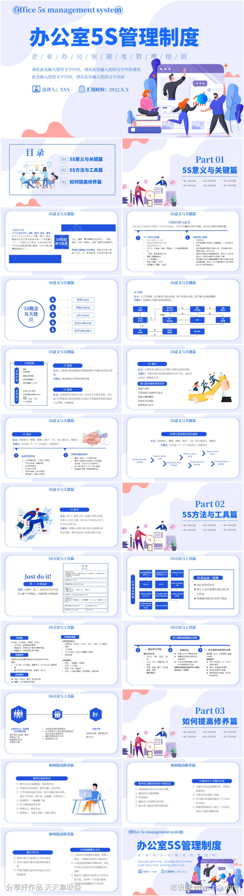 蓝色办公室5s管理制度培训PPT模板