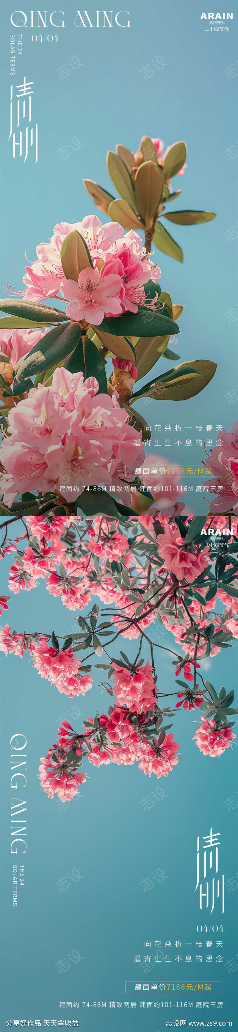 清明杜鹃花风景地产海报