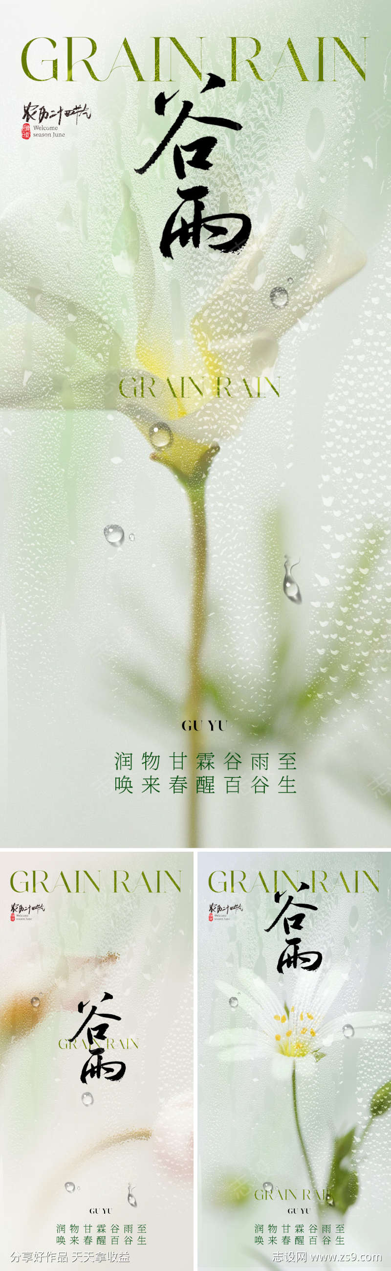 地产美业谷雨节气海报