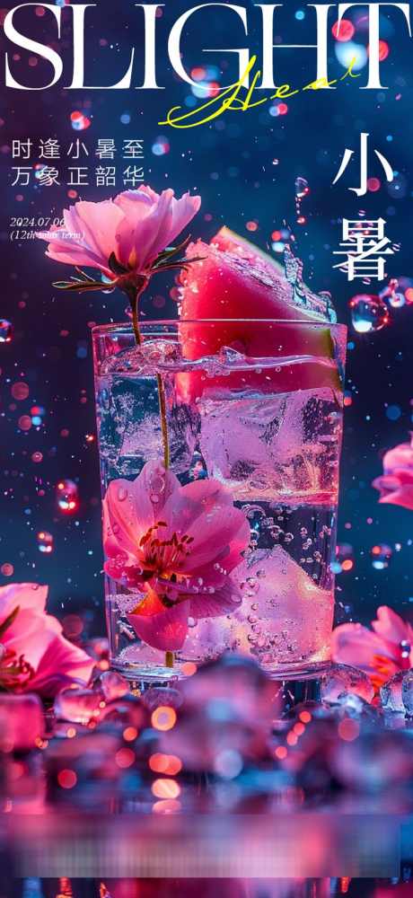 小暑节气海报_源文件下载_AI格式_750X1630像素-唯美,清新,高级,避暑,冰块,西瓜,夏天,大暑,酒吧,节气,海报-作品编号:2024072410594792-素材库-www.sucai1.cn