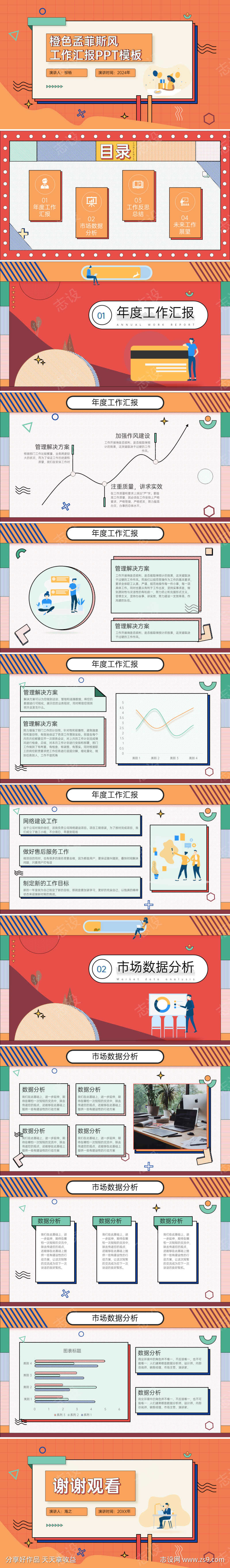 橙色孟菲斯风工作汇报PPT