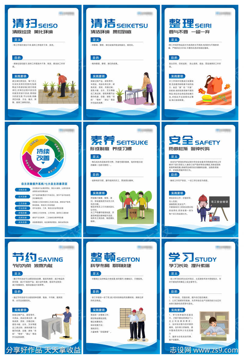 企业8S管理宣传展板海报挂画